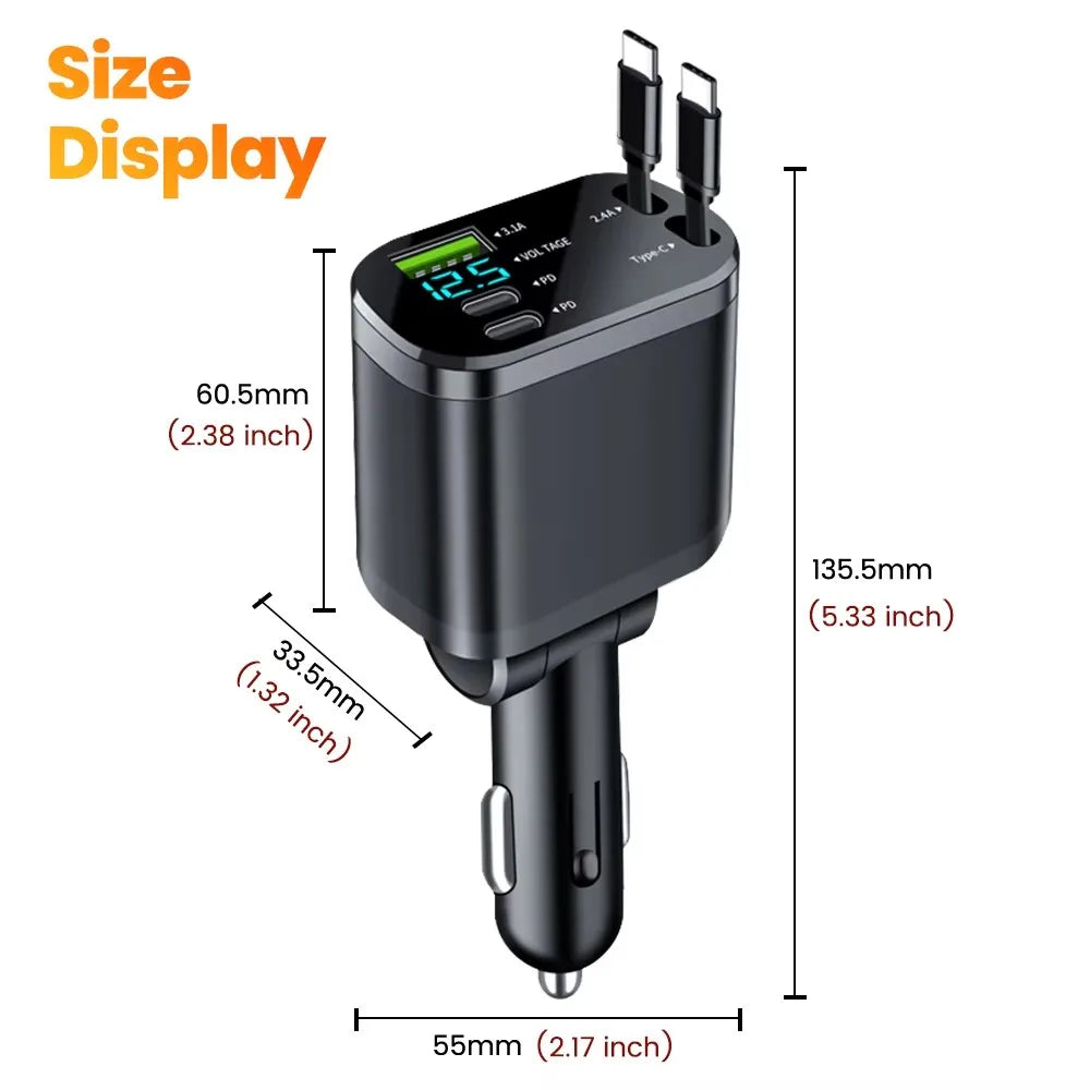5 IN 1 Retractable Car Charger USB