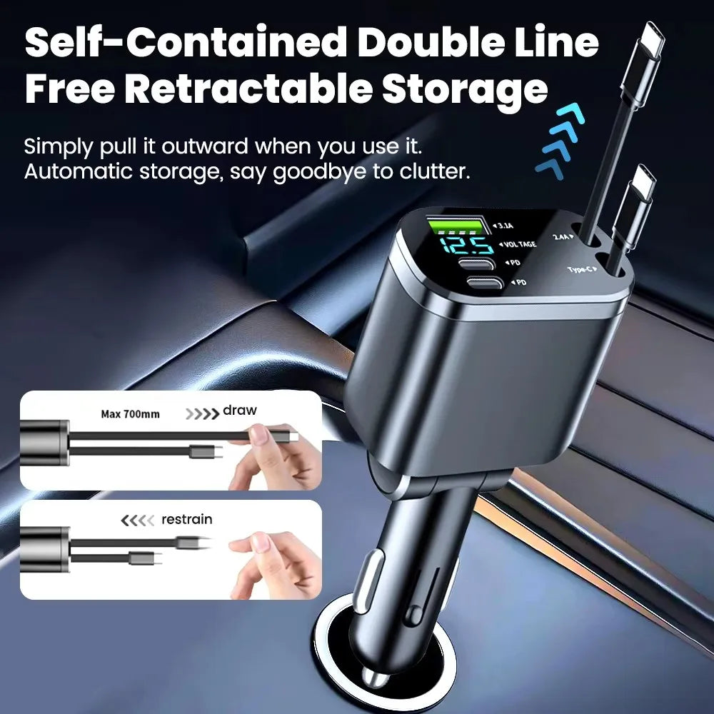 5 IN 1 Retractable Car Charger USB