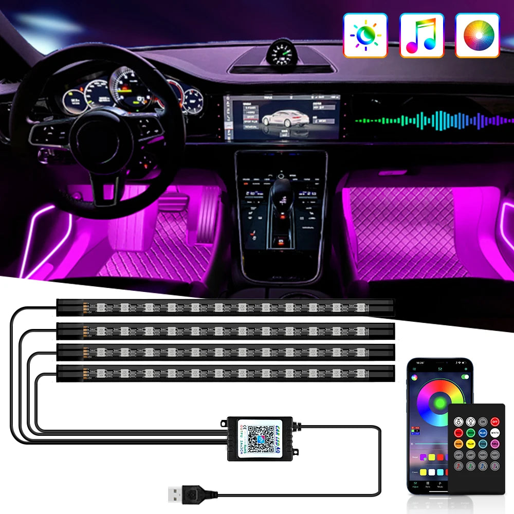 RGB LED Interior Car Lights-Music Control Ambient Lighting