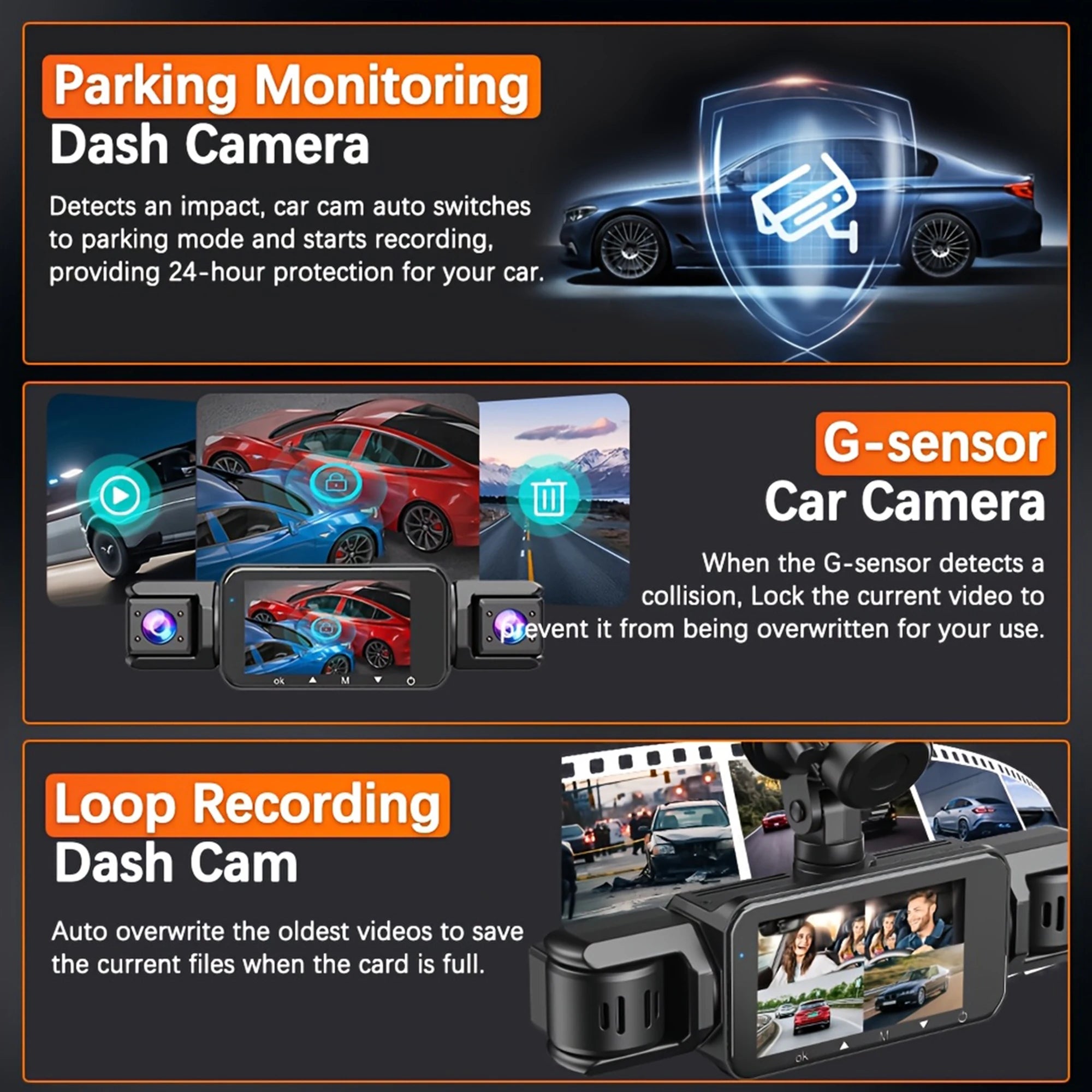 Dashcam für Autos, 4-Kanal-Blackbox, WiFi-Fahrkamera
