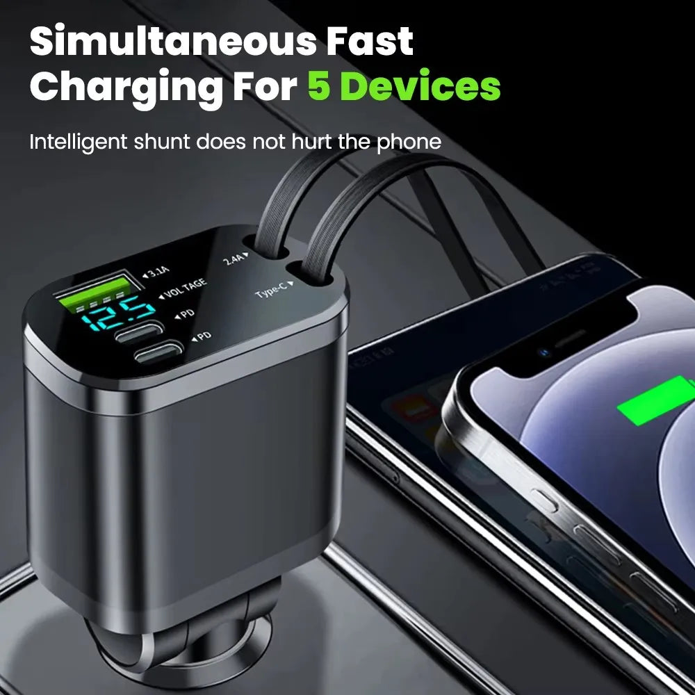 5 IN 1 Retractable Car Charger USB