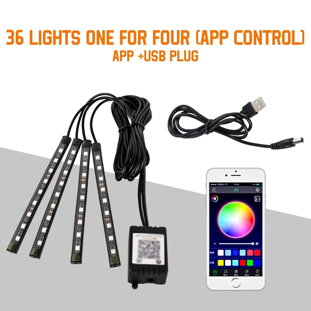 RGB LED Interior Car Lights-Music Control Ambient Lighting