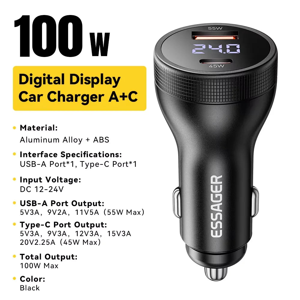 Charger auto 100W type C