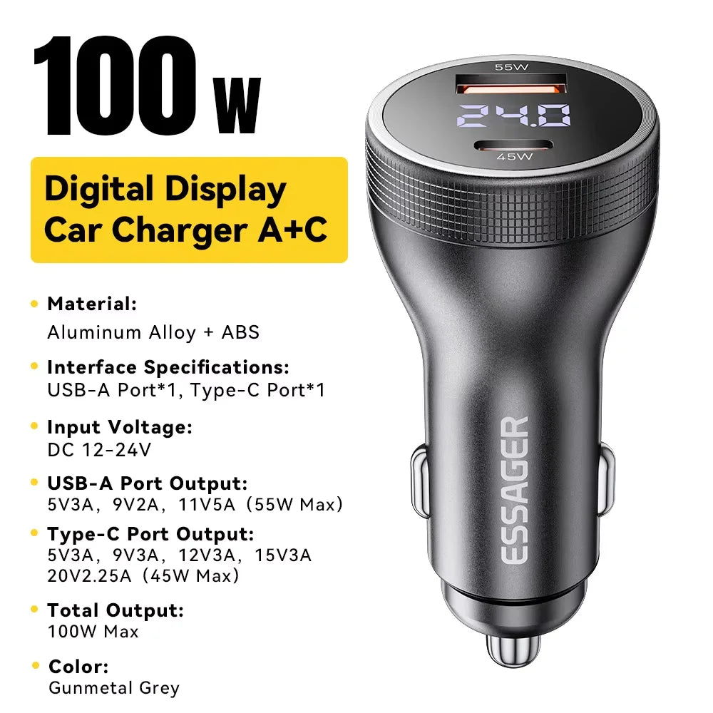 Charger auto 100W type C