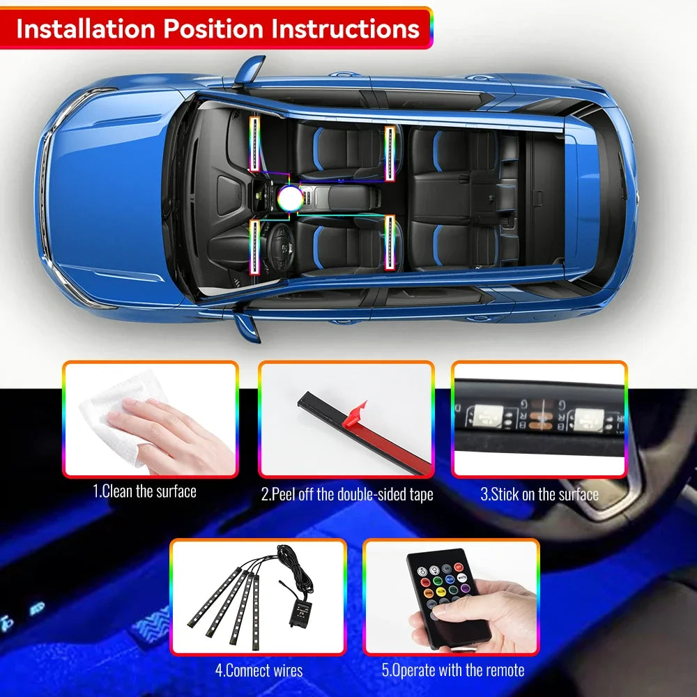 RGB LED Interior Car Lights-Music Control Ambient Lighting